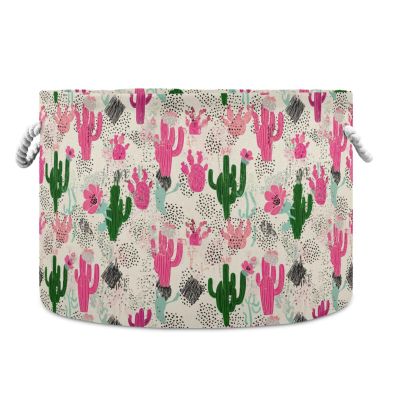 GOODOLD Cacti Pattern Extra Large Storage Basket Decorative Laundry Basket with Handles, Rope Basket for Clothes, Blanket, Towel, 20 x 14 Inch