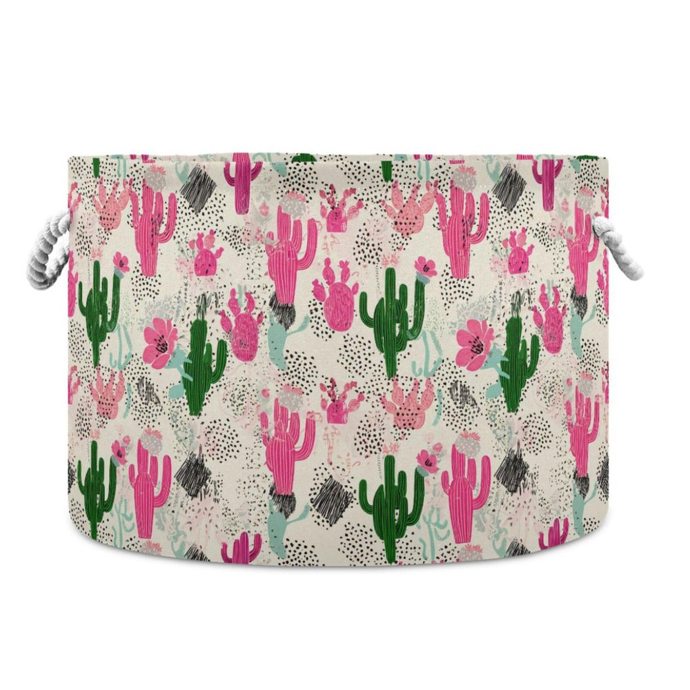 GOODOLD Cacti Pattern Extra Large Storage Basket Decorative Laundry Basket with Handles, Rope Basket for Clothes, Blanket, Towel, 20 x 14 Inch