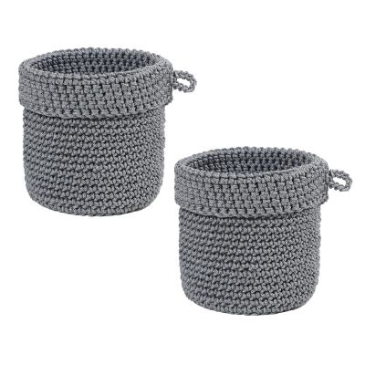 Icegrey Small Woven Baskets, Decorative Storage Baskets for Pantry, Shelves, Living Room, Cotton Rope Organizer, Bathroom Storage Organizer Bin, Grey Round, 2pcs Set (S+S)