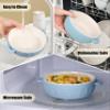 iNeibo 4 Packs Porcelain Baby Bowls with Silicone Sleeve for Toddler Feeding, BPA-Free, Non Slip, Microwave & Dishwasher Safe (Suction cup, Blue+Green+Pink+Purple) view 4
