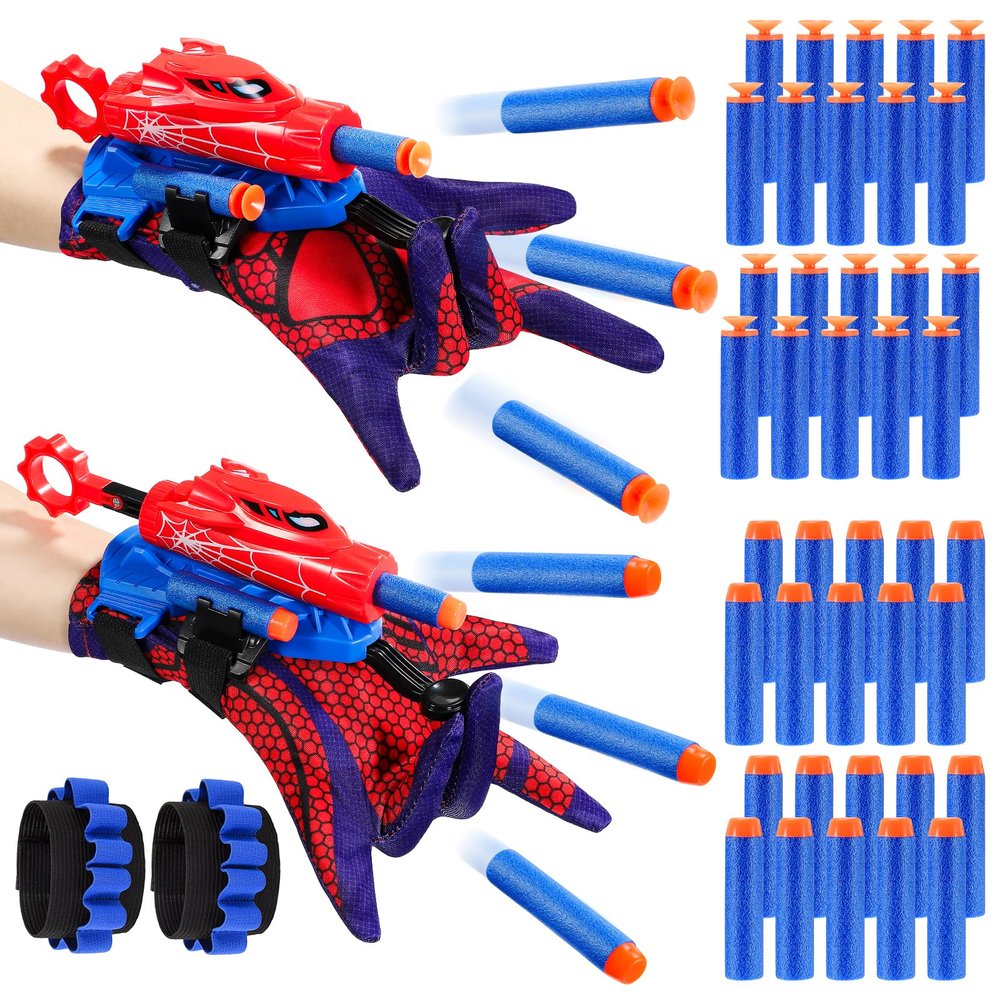 Excitobo 2 Sets Superhero Web Shooters for Kids Age 3-7,Adjustable Wrist Launcher Slinging Toy Set with 40 Darts,Ideal Birthday for Boys & Girls Imaginative Role-Play Costume Accessory