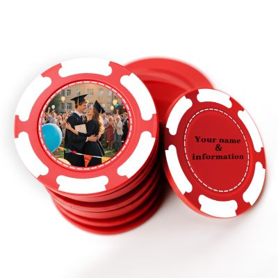 100 Custom Poker Chips, 9 Colors Plastic Blank Poker Chips, Custom Poker Chips with Logo, Image, Text, Double Side Full Color Printing Custom Tokens for Bar, Casino Night, Events (Red, 37MM)