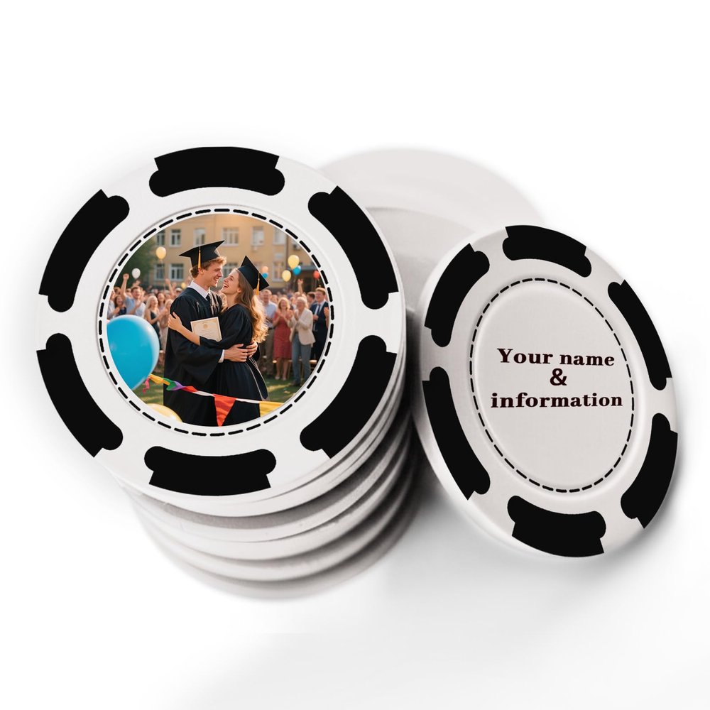 100 Custom Poker Chips, 9 Colors Plastic Blank Poker Chips, Custom Poker Chips with Logo, Image, Text, Double Side Full Color Printing Custom Tokens for Bar, Casino Night, Events (White, 37MM)