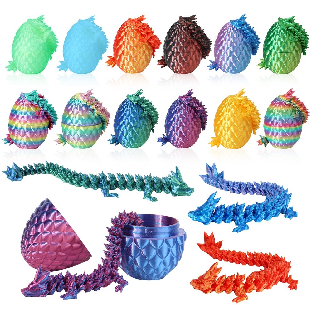 12PCS 3D Printed Dragon Eggs with Dragon Inside, Easter Egg Stuffers, Articulated Dragon Fidget Toy for Kid Boy Girls, Mystery Dragon Eggs for Kindergarten Graduation Gifts