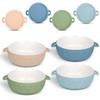 iNeibo 4 Packs Porcelain Baby Bowls with Silicone Sleeve for Toddler Feeding, BPA-Free, Non Slip, Microwave & Dishwasher Safe (Suction cup, Linen+Navy+Blue+Green) view 1