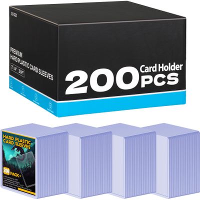 200 Count Card Sleeves Hard Plastic, Sooez 35PT Card Holder, 3" x 4" Baseball Card Protector, Rigid Card Case for Collectible Game Cards, Standard Size Trading Sports Football Cards