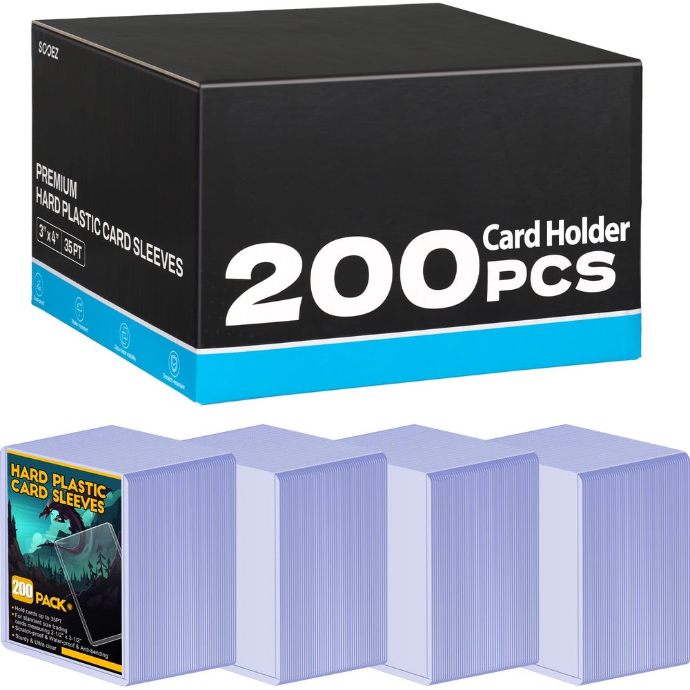 200 Count Card Sleeves Hard Plastic, Sooez 35PT Card Holder, 3" x 4" Baseball Card Protector, Rigid Card Case for Collectible Game Cards, Standard Size Trading Sports Football Cards