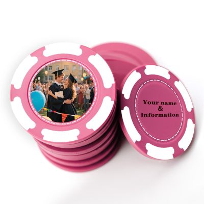 100 Custom Poker Chips, 9 Colors Plastic Blank Poker Chips, Custom Poker Chips with Logo, Image, Text, Double Side Full Color Printing Custom Tokens for Bar, Casino Night, Events (Pink, 37MM)