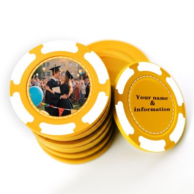 100 Custom Poker Chips, 9 Colors Plastic Blank Poker Chips, Custom Poker Chips with Logo, Image, Text, Double Side Full Color Printing Custom Tokens for Bar, Casino Night, Events (Yellow, 40MM)