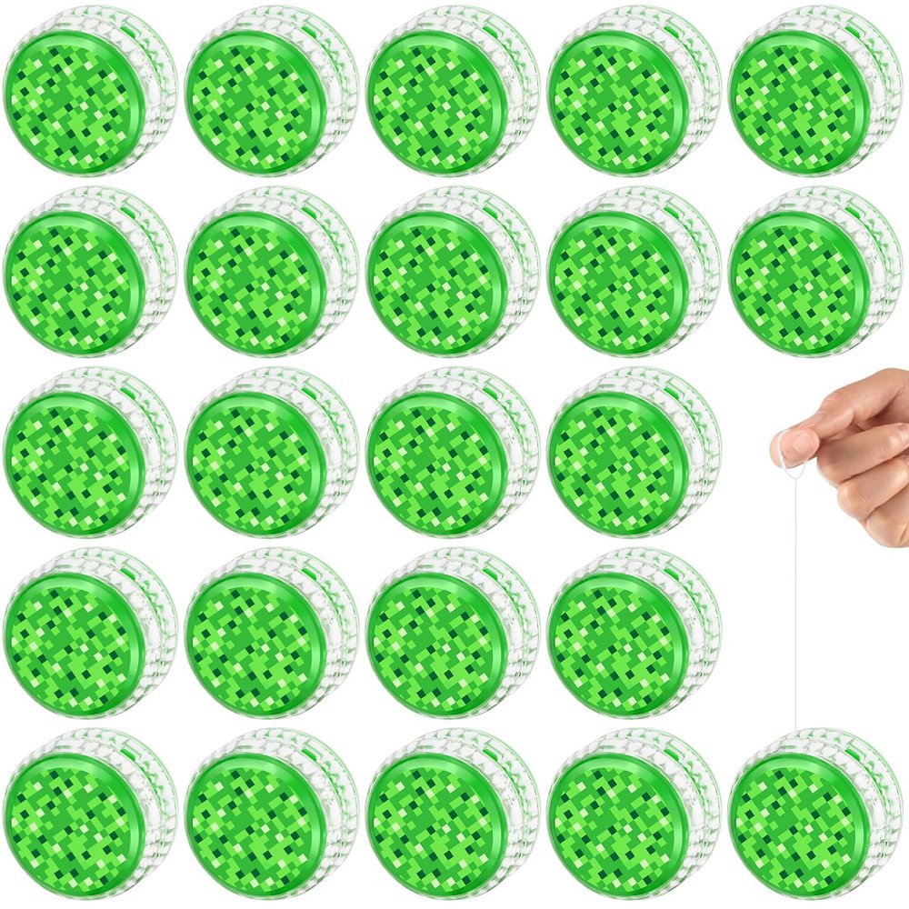 YSBJKWCF 24 Pack Back to School Gifts Green Pixel-Themed LED Light Up Yo Yo Balls Party Favors LED Lighted Yo Yo Bulk Pixel Theme Toy for Girls Boys