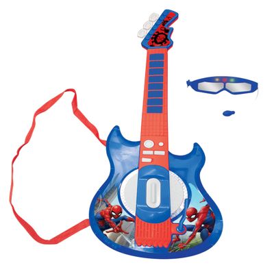 Lexibook, Spider-Man, Light-Up Electronic Guitar with Microphone, Glasses with Microphone, melodies, 2 Game Modes, MP3 Input, Blue/red, K260SP