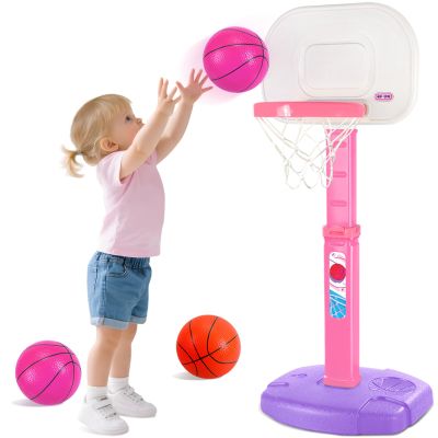 AOKESI Toddler Pink Basketball Hoop Indoor Outdoor Age 1-3, Adjustable Kids Mini Basketball Hoop Outside, Girls Basketball Goal Sport Toys for 2 3 4 5 Year Old Baby Girl Birthday Gifts