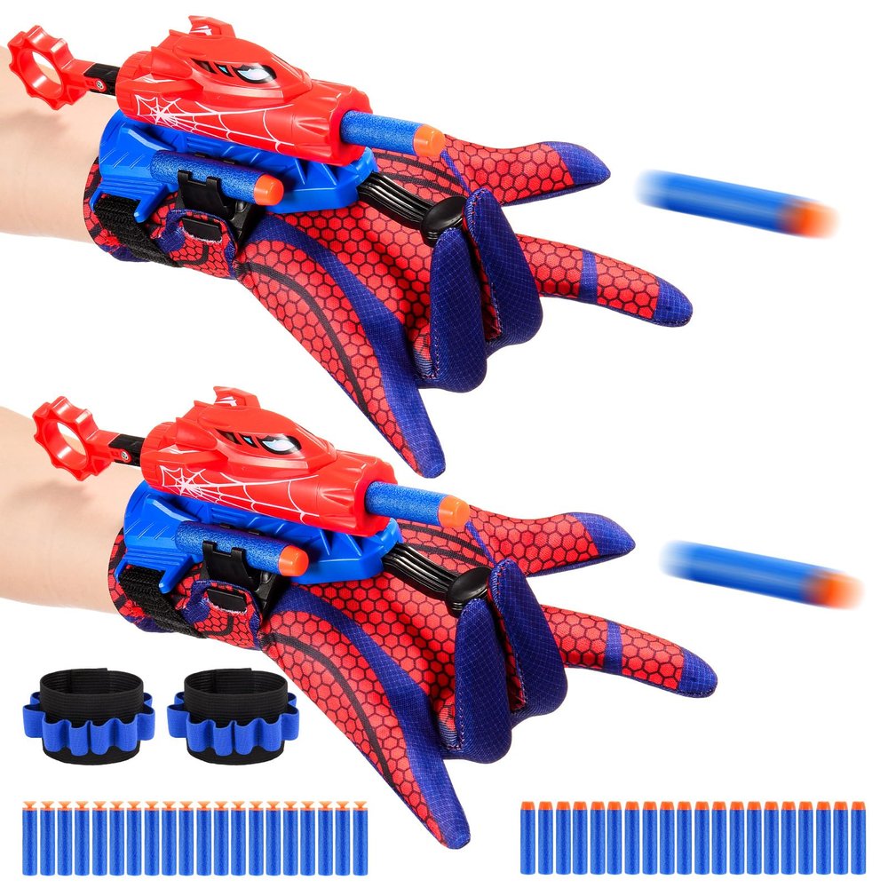 2 Sets Superhero Web Shooters for Kids Age 8-12, Adjustable Wrist Launcher Slinging Toy Set with 40 Darts,Ideal Birthday for Boys & Girls Imaginative Role-Play Costume Accessory
