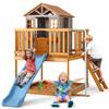 KizzParnrr Elevated Wooden Kids Playhouse with Wave Slide, Wrap-Around Deck, Flat-Step Ladder, Half Door Windows, Vertical Speed Slide Pole and Sandbox, for Outdoor Backyard Play view 1