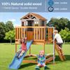 KizzParnrr Elevated Wooden Kids Playhouse with Wave Slide, Wrap-Around Deck, Flat-Step Ladder, Half Door Windows, Vertical Speed Slide Pole and Sandbox, for Outdoor Backyard Play view 2