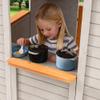 KizzParnrr Elevated Wooden Kids Playhouse with Wave Slide, Wrap-Around Deck, Flat-Step Ladder, Half Door Windows, Vertical Speed Slide Pole and Sandbox, for Outdoor Backyard Play view 4