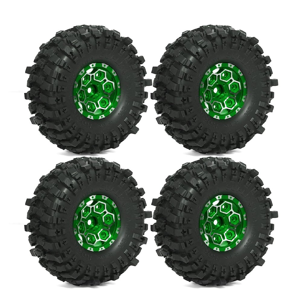 1.9''Tires Super Grip Sticky Tyre OD 118mm / 4.64''& 1.9 Beadlock wheels Hex 12mm Compatible with 1/10 Crawler TRX4 SCX10 Redcat Gen8 4pcs(4pcs Green)