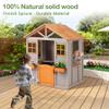 KizzParnrr Wooden Kids Playhouse with Play Kitchen, Half Door Windows, Flowerpot Holders, Toys PlaySet for Backyard Play (Brown and Grey) view 2