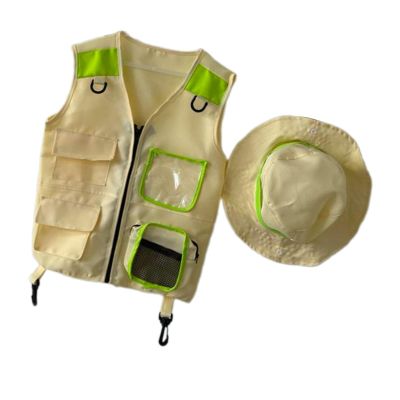 Explorer Vest and Hat Set for Kids Outdoor Activities, Green