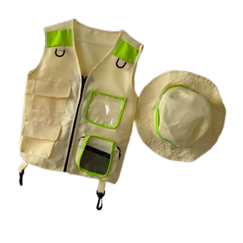 Explorer Vest and Hat Set for Kids Outdoor Activities, Green