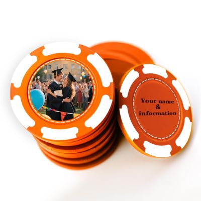 100 Custom Poker Chips, 9 Colors Plastic Blank Poker Chips, Custom Poker Chips with Logo, Image, Text, Double Side Full Color Printing Custom Tokens for Bar, Casino Night, Events (Orange, 40MM)