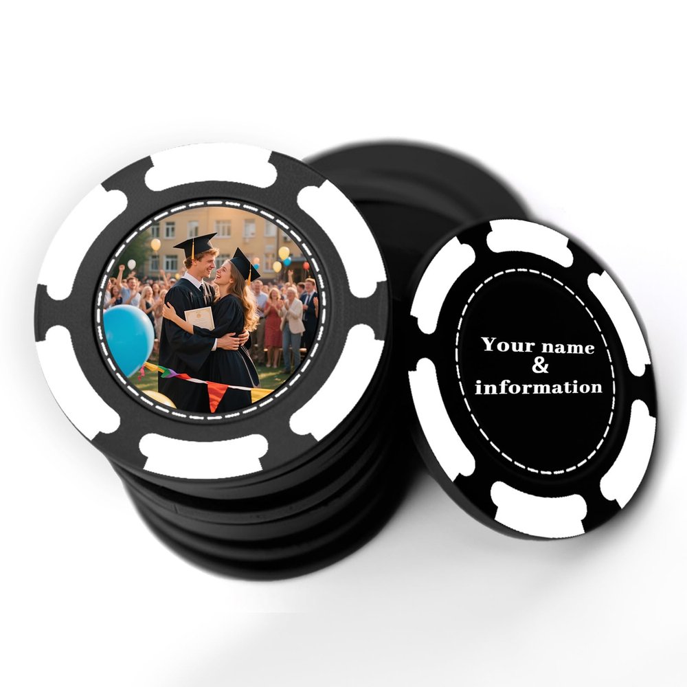 100 Custom Poker Chips, 9 Colors Plastic Blank Poker Chips, Custom Poker Chips with Logo, Image, Text, Double Side Full Color Printing Custom Tokens for Bar, Casino Night, Events (Black, 37MM)