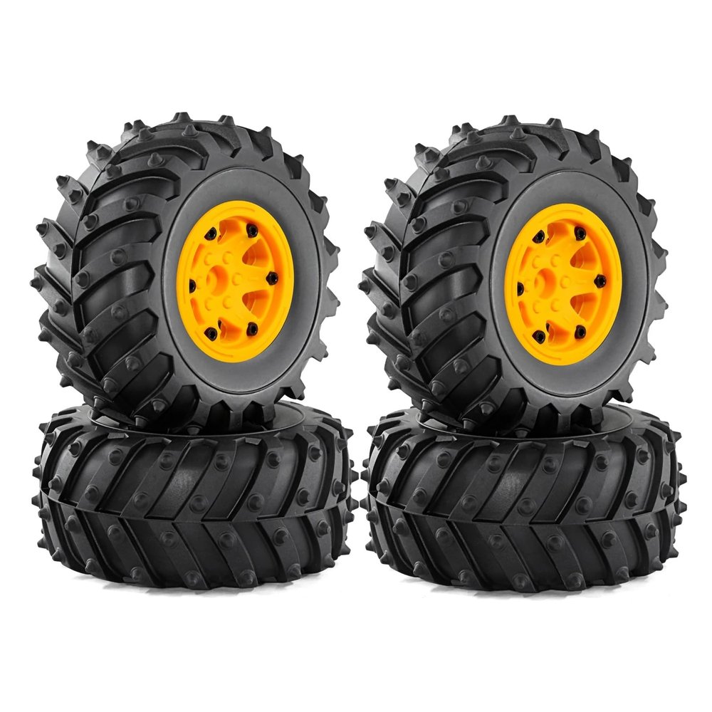 4PCS 12mm Hub 1/10 Tyre Monster Truck Tires Plastics Beadlock Wheels Buggy RC Car Crawler(4pcs Yellow)
