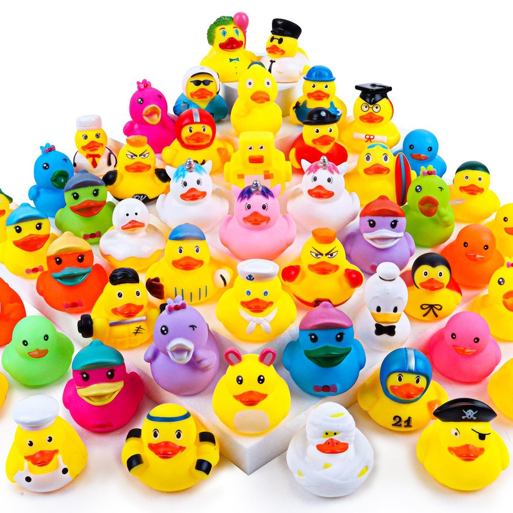 100PCS Rubber Ducks, Random Assortment Ducks Bulk, 2 Inch Mini Rubber Duckies for Toddler Bath Toys, Kids Bath Pool Toys Birthday Gifts Party Favors