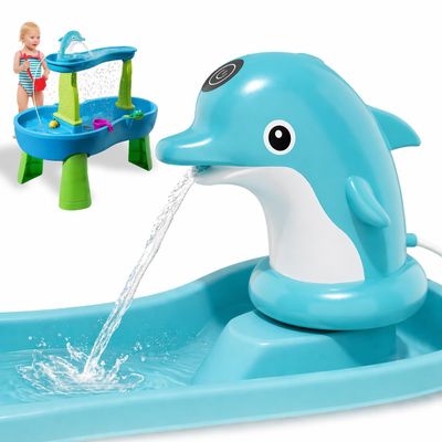 Dolphin Shaped Water Table Pump, Cordless Rechargeable Pump for Water Tables, 3 Hours Non-Stop Water Fountain Play, Easy Tool-Free Installation, Water Play Accessories for Toddlers & Kids
