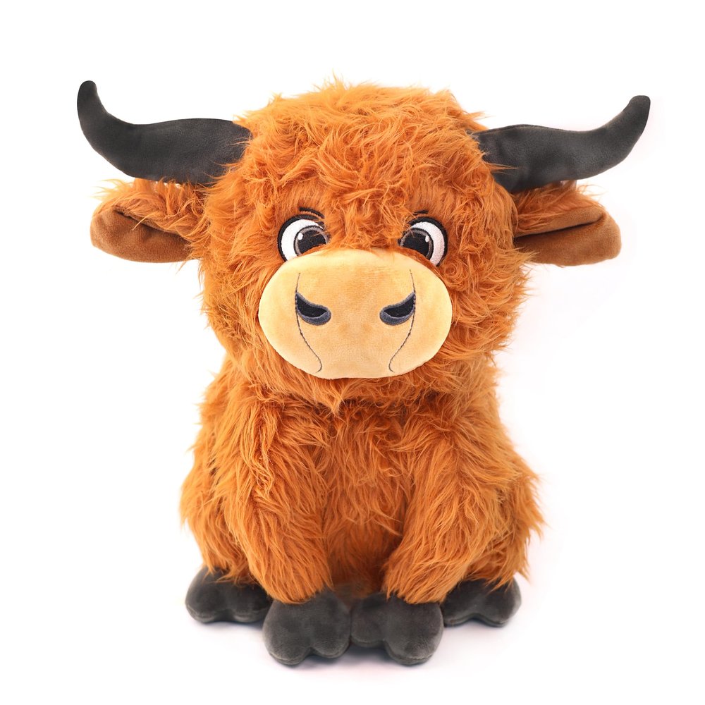 12" Highland Cow Plush Toy, Large Size Stuffed Animal, Plushie, Fluffy Cute Fuzzy Highland Cattle with Horns, Adorable Gift for Kids, Toddlers & Cow Lovers, Decorative Plushi, Valentines Day Gift