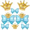 10pcs Gold Crown Balloons And Blue Bow Balloon, Light Blue Bows Balloons, Large Gold Crown Foil Balloon With Two Sizes For Birthday Baby Shower Theme Party Wedding Bridal Shower Decor view 1