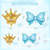 10pcs Gold Crown Balloons And Blue Bow Balloon, Light Blue Bows Balloons, Large Gold Crown Foil Balloon With Two Sizes For Birthday Baby Shower Theme Party Wedding Bridal Shower Decor view 2
