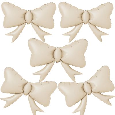 5pcs White Bow Balloon, Cream White Bows Balloons, Ivory Giant Bow Foil Balloon For Birthday Baby Shower Girls Women Boho Party Wedding Bridal Shower Bachelorette Engagement Graduation Decorations