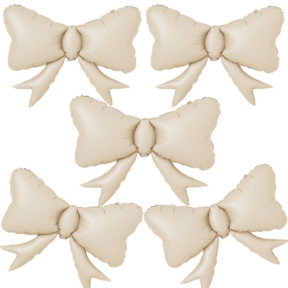 5pcs White Bow Balloon, Cream White Bows Balloons, Ivory Giant Bow Foil Balloon For Birthday Baby Shower Girls Women Boho Party Wedding Bridal Shower Bachelorette Engagement Graduation Decorations