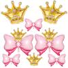 10pcs Gold Crown Balloons And Pink Bow Balloon, Light Pink Bows Balloons, Large Gold Crown Foil Balloon With Two Sizes For Birthday Baby Shower Theme Party Wedding Bridal Shower Decor view 1