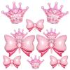 10pcs Pink Crown Balloons And Pink Bow Balloon, Light Bows Balloons, Large Pastel Crown Foil Balloon With Two Sizes For Birthday Baby Shower Theme Party Wedding Bridal Shower Decoration view 1