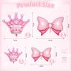 10pcs Pink Crown Balloons And Pink Bow Balloon, Light Bows Balloons, Large Pastel Crown Foil Balloon With Two Sizes For Birthday Baby Shower Theme Party Wedding Bridal Shower Decoration view 2