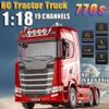 FANXMF RC Tractor Truck 770S 1/18 Remote Control Truck Trailer 2.4G 19CH Heavy Duty Construction Vehicle with Light Sound Effects Shock Absorption Engineering Truck Lorry Car Model 15.4in view 2