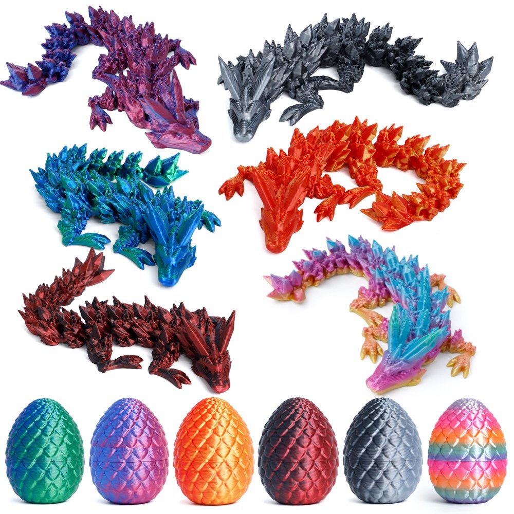6PCS 3D Printed Dragon Eggs with Dragon Inside, Mini Mystery Egg Articulated Crystal Fidget Toy, Home Office Decor Executive Gift, Surprise 3D Printed Animals Toy Set (Set A)