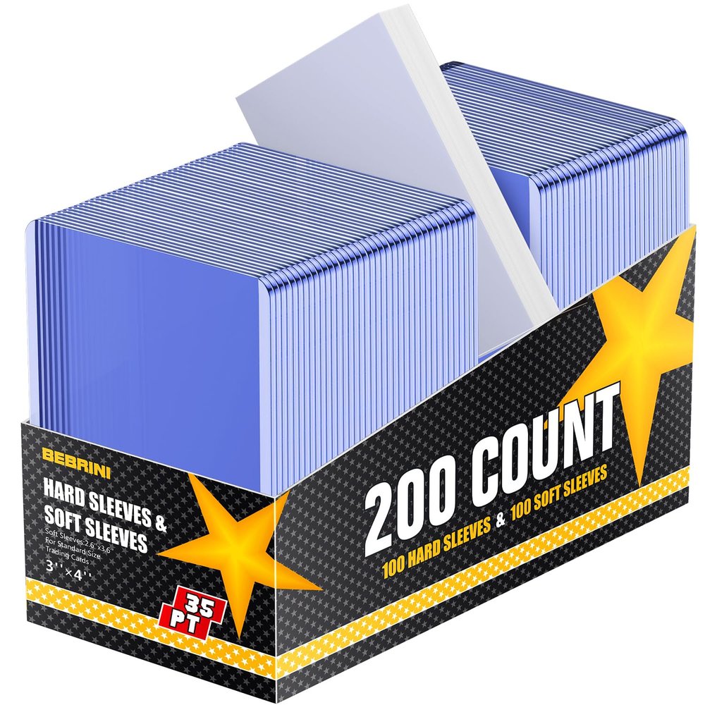 200 Count Hard Card Sleeves, Premium Plastic Card Sleeves, Sports Baseball Trading PKM Cards Holder Protectors (100 Hard Sleeve + 100 Soft Sleeve)