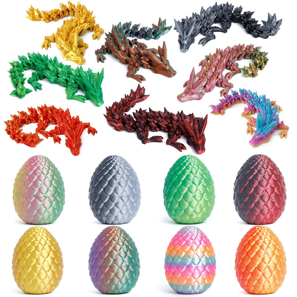 8PCS 3D Printed Dragon Eggs with Dragon Inside, Mini Mystery Egg Articulated Crystal Fidget Toy, Home Office Decor Executive Gift, Surprise 3D Printed Animals Toy Set (Set A)