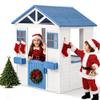 KizzParnrr Wooden Kids Playhouse with Play Kitchen, Half Door Windows, Flowerpot Holders, Toys PlaySet for Backyard Play (Bule with White) view 1