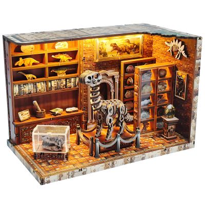 3D Wooden Puzzles for Adults, DIY Miniature Dollhouse, Book Nook Kit, Built-in LED Model Kit Hobby Gifts for Adults Teens Home Decor, Ideal Gift for Teenager and Men (Dinosaur Museum)