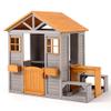 KizzParnrr Wooden Kids Playhouse, Outdoor Sand Water Table Chair Set, Play Kitchen, Half Door Windows, Toddler Playhouse and Toys Playset for Backyard Play (Brown and Grey) view 1