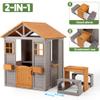 KizzParnrr Wooden Kids Playhouse, Outdoor Sand Water Table Chair Set, Play Kitchen, Half Door Windows, Toddler Playhouse and Toys Playset for Backyard Play (Brown and Grey) view 4