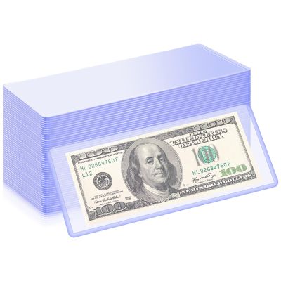 Enpoint 50 Pack Clear Currency Sleeves - Heavy Duty Dollar Bill Sleeves 6.9x2.9, Waterproof Money Holders Hard Plastic Sheet Protectors Currency Holder for Bills