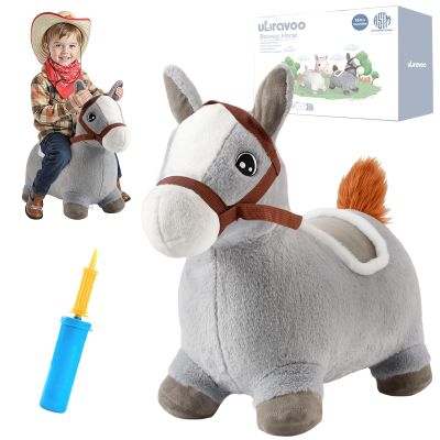 Hopper Toy 2 Year Old Boy, Toddler Plush Bounce Animals, Ride on Bouncing Plush Inflatable Horse, Outdoor Indoor Hopping Horse Bouncer, Birthday Gifts for 18m -5 Years Old Kid (Gray)