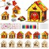 12 Thanksgiving Fall Crafts Wooden House for Boy, Girl & Adult, Fall Activities Kit DIY with Paint Pen Pumpkin Turkey Owl, Thanksgiving Arts and Crafts for Classroom Party Favors & Gift Supplies Bulk view 1