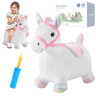 Hopper Toy 2 Year Old Boy, Toddler Plush Bounce Animals, Ride on Bouncing Plush Inflatable Horse, Outdoor Indoor Hopping Horse Bouncer, Birthday Gifts for 18m -5 Years Old Kid (White)