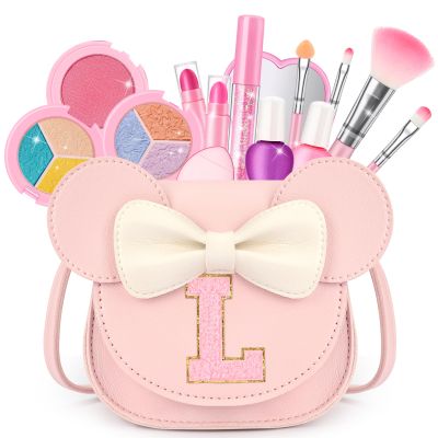 Kids Makeup Kit for Girls - 15 Pcs Real Washable Make Up Set - Non Toxic Toddlers Cosmetic with Letter Mouse Ear Purse - Valentines Day Gifts for 3 4 5 6 7 8 Years Old Girls Birthday Gift - L
